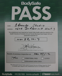 Yelena Popova - Toronto Public Health Certificate of Approval